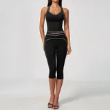 Jet Black Women's Yoga Set Brushed Tummy Control Capri Length