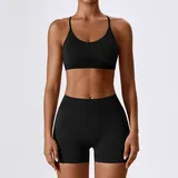 LS7137-2 · Black Black Women's Backless Fitness Yoga Activewear Set Seamless Fitted