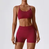 Red Women's Backless Fitness Yoga Activewear Set Seamless Fitted