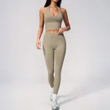 Terracotta Women's Seamless Fitted Yoga Activewear Set High Waist