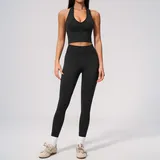 LS7655-2 · Jet Black Jet Black Women's Seamless Fitted Yoga Activewear Set High Waist