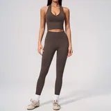 LS7655-3 · Dark Brown Color Dark Brown Color Women's Seamless Fitted Yoga Activewear Set High Waist