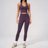 Plum Purple Women's Seamless Fitted Yoga Activewear Set High Waist