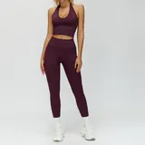LS7725-12 · Plum Wine Red Plum Wine Red Women's Seamless Yoga Bra and Leggings Set