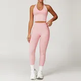 LS7725-13 · Peach Pink Peach Pink Women's Seamless Yoga Bra and Leggings Set