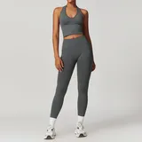 Dark Grey Women's Seamless Yoga Bra and Leggings Set