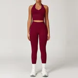 Cherry Red Women's Seamless Yoga Bra and Leggings Set
