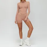 LS7725-16 · Retro Pink Retro Pink Women's Seamless Yoga Jacket and Shorts Set