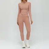 LS7725-22 · Retro Pink Retro Pink Women's Seamless Yoga Jacket and Leggings Set