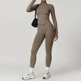 Coffee Women's Seamless Yoga Jacket and Leggings Set
