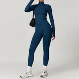 Blue Women's Seamless Yoga Jacket and Leggings Set