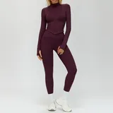 LS7725-26 · Plum Wine Red Plum Wine Red Women's Seamless Yoga Jacket and Leggings Set