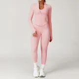 Peach Pink Women's Seamless Yoga Jacket and Leggings Set