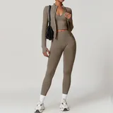 LS7725-36 · Coffee Coffee Women's 3 Piece Seamless Yoga Set Bra Leggings Jacket