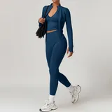 LS7725-37 · Blue Blue Women's 3 Piece Seamless Yoga Set Bra Leggings Jacket