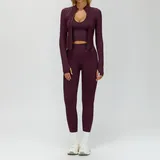 LS7725-38 · Plum Wine Red Plum Wine Red Women's 3 Piece Seamless Yoga Set Bra Leggings Jacket