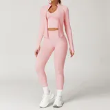 LS7725-39 · Peach Pink Peach Pink Women's 3 Piece Seamless Yoga Set Bra Leggings Jacket