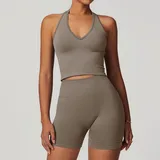 Coffee Women's Seamless Yoga Bra and Shorts Set