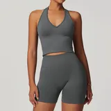 Dark Grey Women's Seamless Yoga Bra and Shorts Set