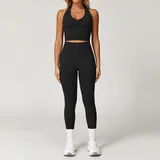 LS7725-9 · Jet Black Jet Black Women's Seamless Yoga Bra and Leggings Set