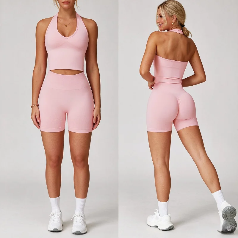 Women's Seamless Yoga Bra and Shorts Set