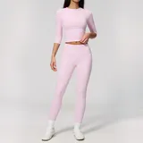 Falling Blossom Pink Women's Brushed Active Yoga Set Quick Dry Fitted