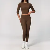 LS8455-5 · Chocolate Brown Chocolate Brown Women's Brushed Active Yoga Set Quick Dry Fitted