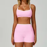 Sakra Pink Women's Backless Yoga Activewear Set Bare Feel Fitted