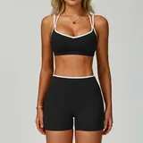Jet Black Women's Backless Yoga Activewear Set Bare Feel Fitted