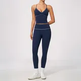 LS9615-2 · Indigo Blue Indigo Blue Women's Breathable Yoga Activewear Set V Neck Fitted