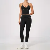 Jet Black Women's Breathable Yoga Activewear Set V Neck Fitted