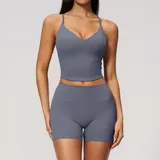Haze Blue Women's Backless Slimming Yoga Activewear Set Cross Back