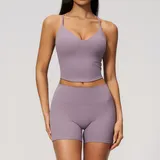 LS9616-4 · Lilac Lilac Women's Backless Slimming Yoga Activewear Set Cross Back