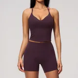 LS9616-5 · Ink Purple Ink Purple Women's Backless Slimming Yoga Activewear Set Cross Back
