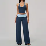 LS9639-1 · Slate Blue Clash Slate Blue Clash Women's Quick Dry Yoga Set Halter Neck Brushed