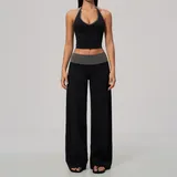 Meteor Black Grey Clash Women's Quick Dry Yoga Set Halter Neck Brushed