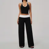LS9639-3 · Meteor Black White Clash Meteor Black White Clash Women's Quick Dry Yoga Set Halter Neck Brushed