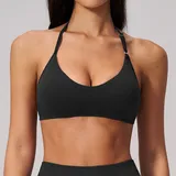 Jet Black Women's Stretch Yoga Fitness Supportive Sports Bra Backless
