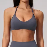 Blue Grey Women's Stretch Yoga Fitness Supportive Sports Bra Backless
