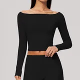 Jet Black Women's Long Sleeve Top Running Long Sleeve Brushed
