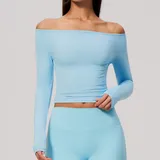 Sky Blue Women's Long Sleeve Top Running Long Sleeve Brushed