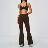 Ink Brown Women's Seamless Flared Yoga Set High Waist Breathable