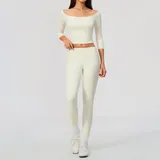 Cream White Women's Short Sleeve Top High Waist Slimming Fitted