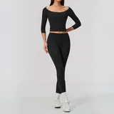 Jet Black Women's Short Sleeve Top High Waist Slimming Fitted