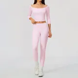 Falling Blossom Pink Women's Short Sleeve Top High Waist Slimming Fitted