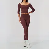 Wine Red Women's Short Sleeve Top High Waist Slimming Fitted