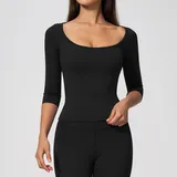 Jet Black Women's Long Sleeve Workout Top High Stretch Fitted