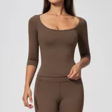 Deep Cocoa Women's Long Sleeve Workout Top High Stretch Fitted