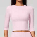 Falling Blossom Pink Women's Yoga Long Sleeve Top Crew Neck Fitted