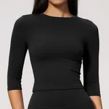 Jet Black Women's Yoga Long Sleeve Top Crew Neck Fitted
